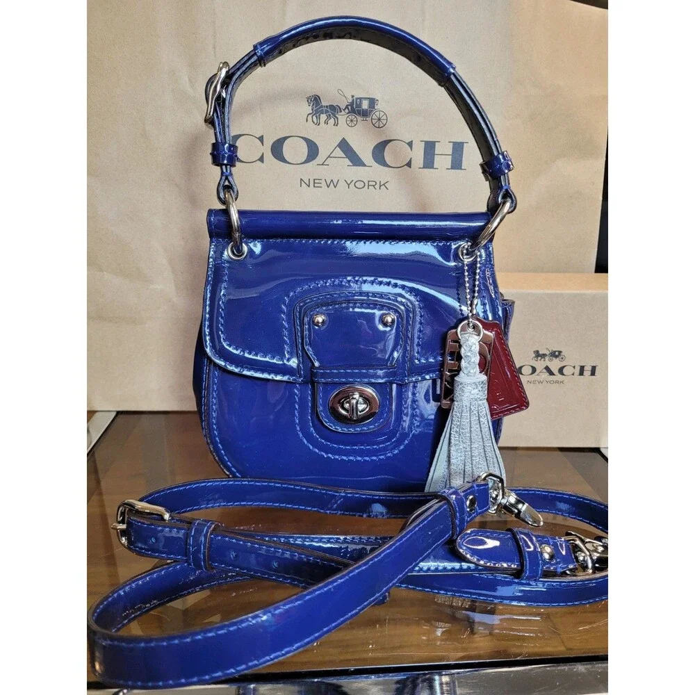 Coach Vintage Willis Midnight Royal Blue Patent Leather Bag Legacy Crossbody - Picture 1 of 16